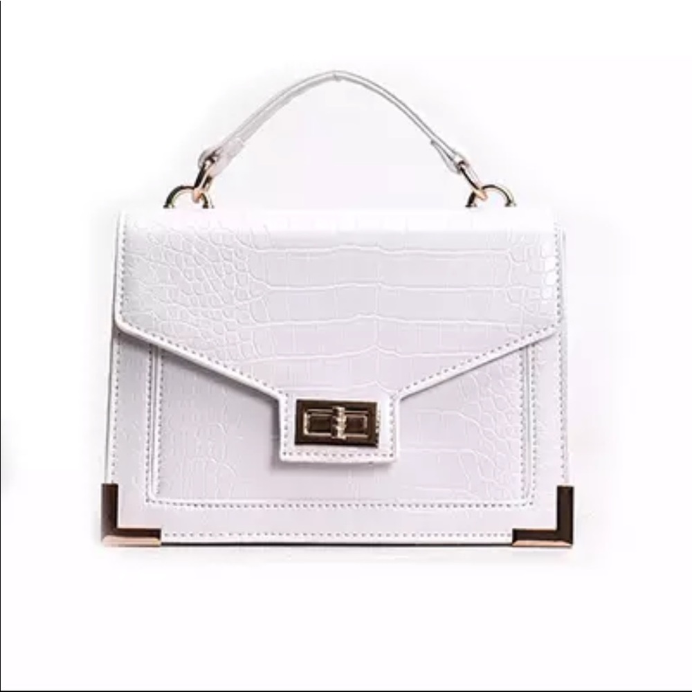 WHITE VEGAN LEATHER CROSSBODY BAG WITH TOP HANDLE